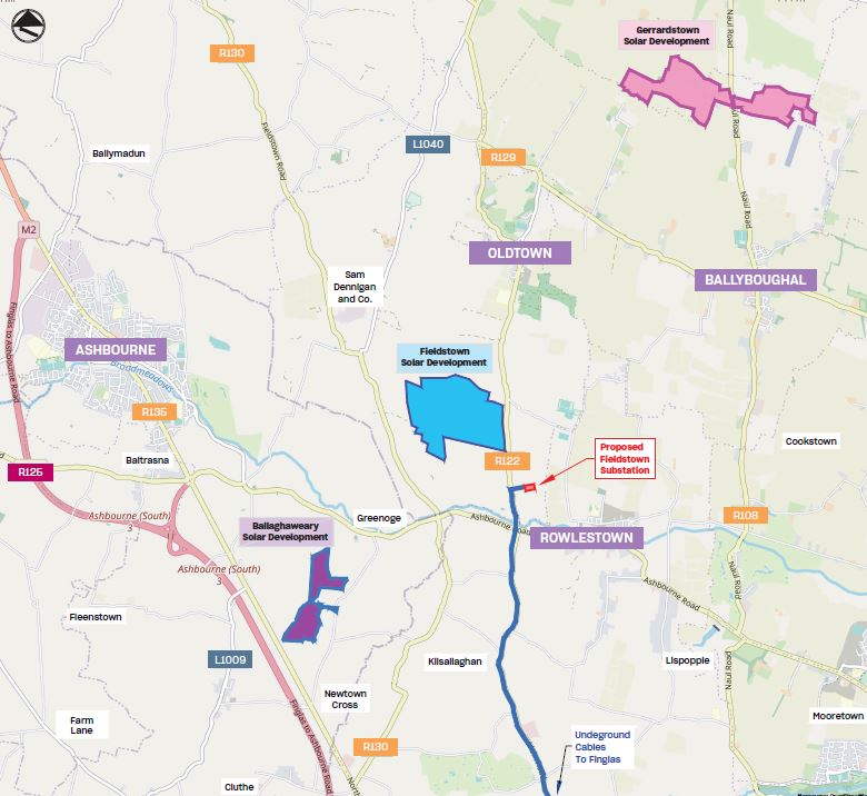 Map of proposed Fieldstown 110 kV substation & Energia solar developments